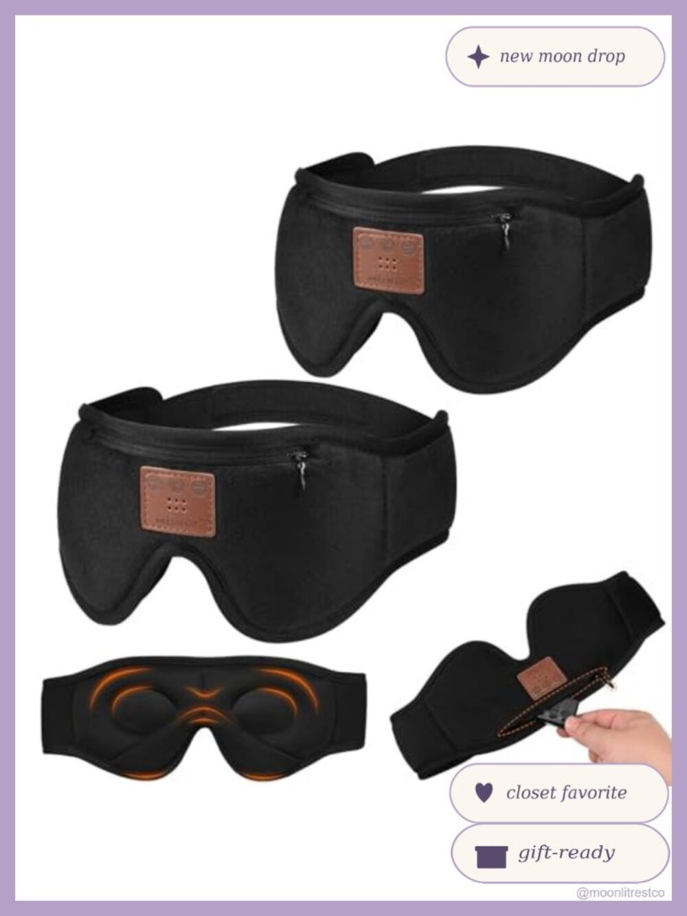 2-Pack Bluetooth Sleep Mask with Headphones Memory Foam 3D Contoured